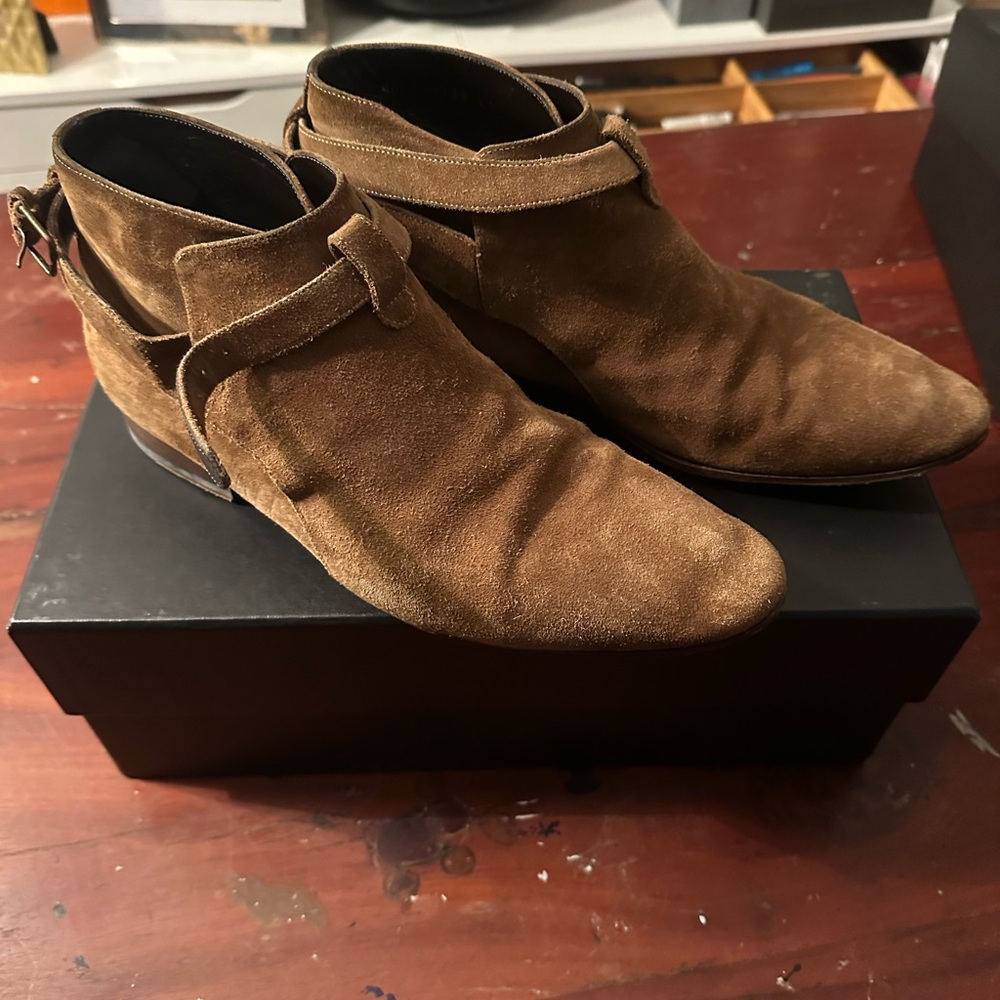 Saint Laurent Wyatt Jodhpur Suede Boots Mens Tan US Size 8 YSL 41